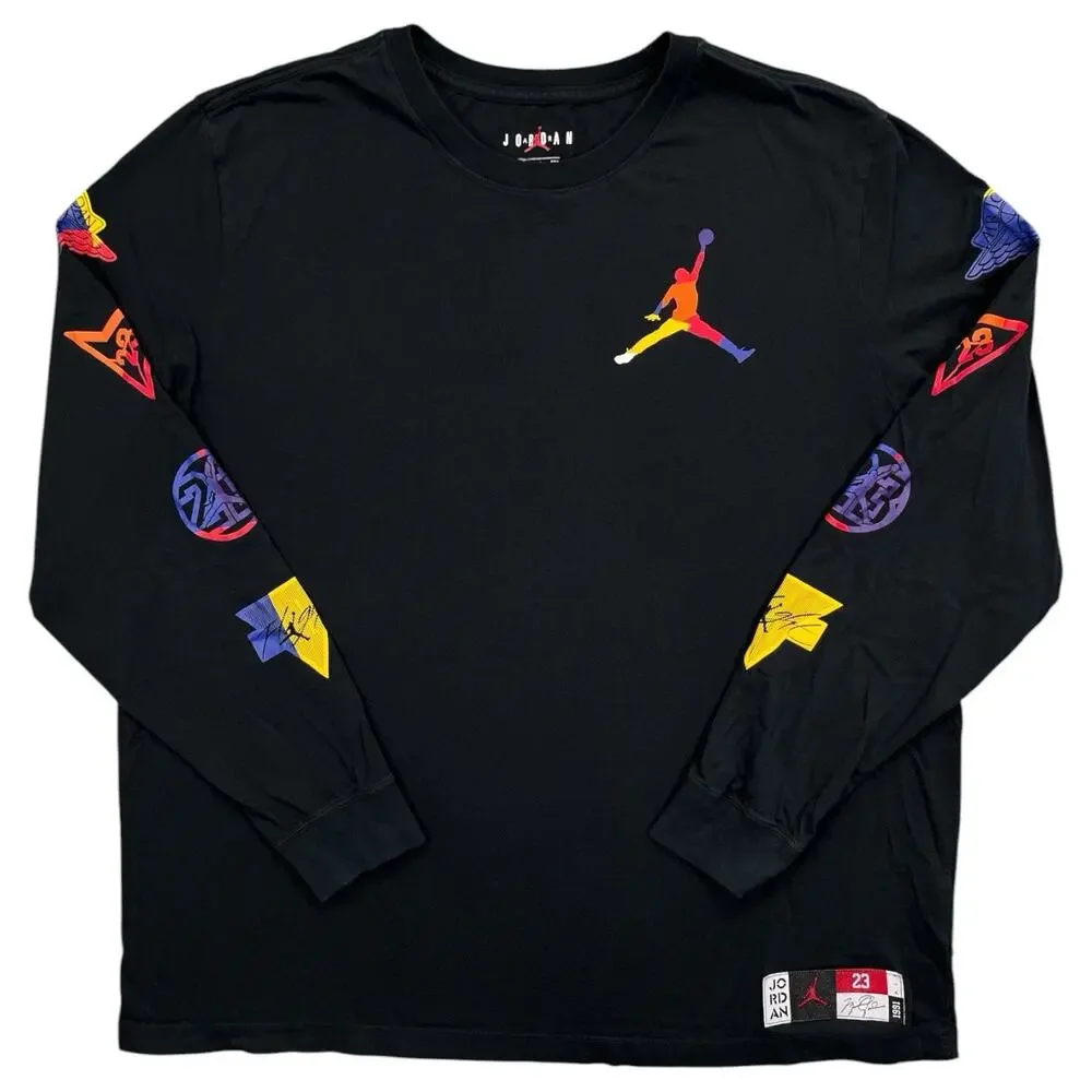 Air Jordan Men’s 2XL Speed To Market 23 Black Long Sleeve Rainbow Graphics